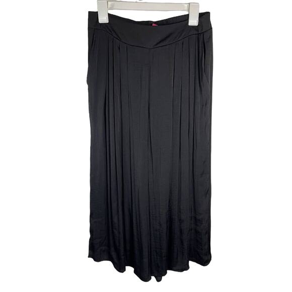 Cropped Black Dress Slacks Womens Small Wide Leg Satin Pants Pull On Career - Picture 1 of 13